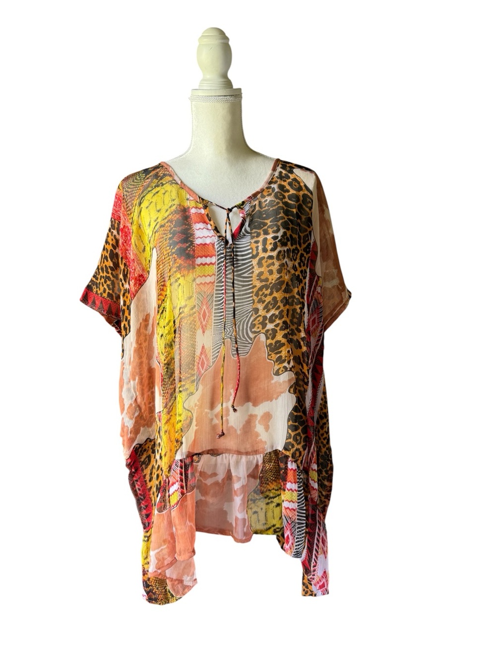 Antica satoria Printed Mixed-Animal Swim Coverup Tunic in Multi-Color